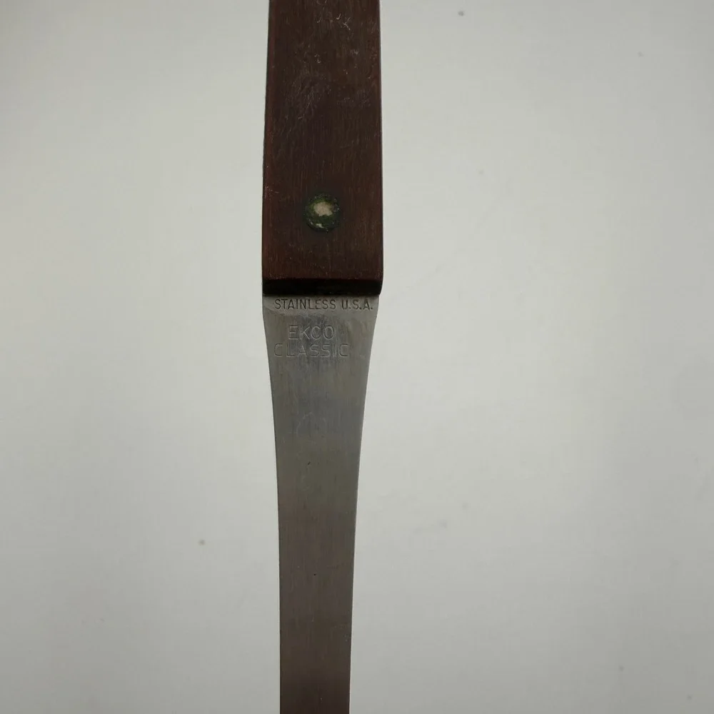 Vintage Ekco Classic Slotted Spatula Stainless USA Wood Handle Nylon Turner 12in
